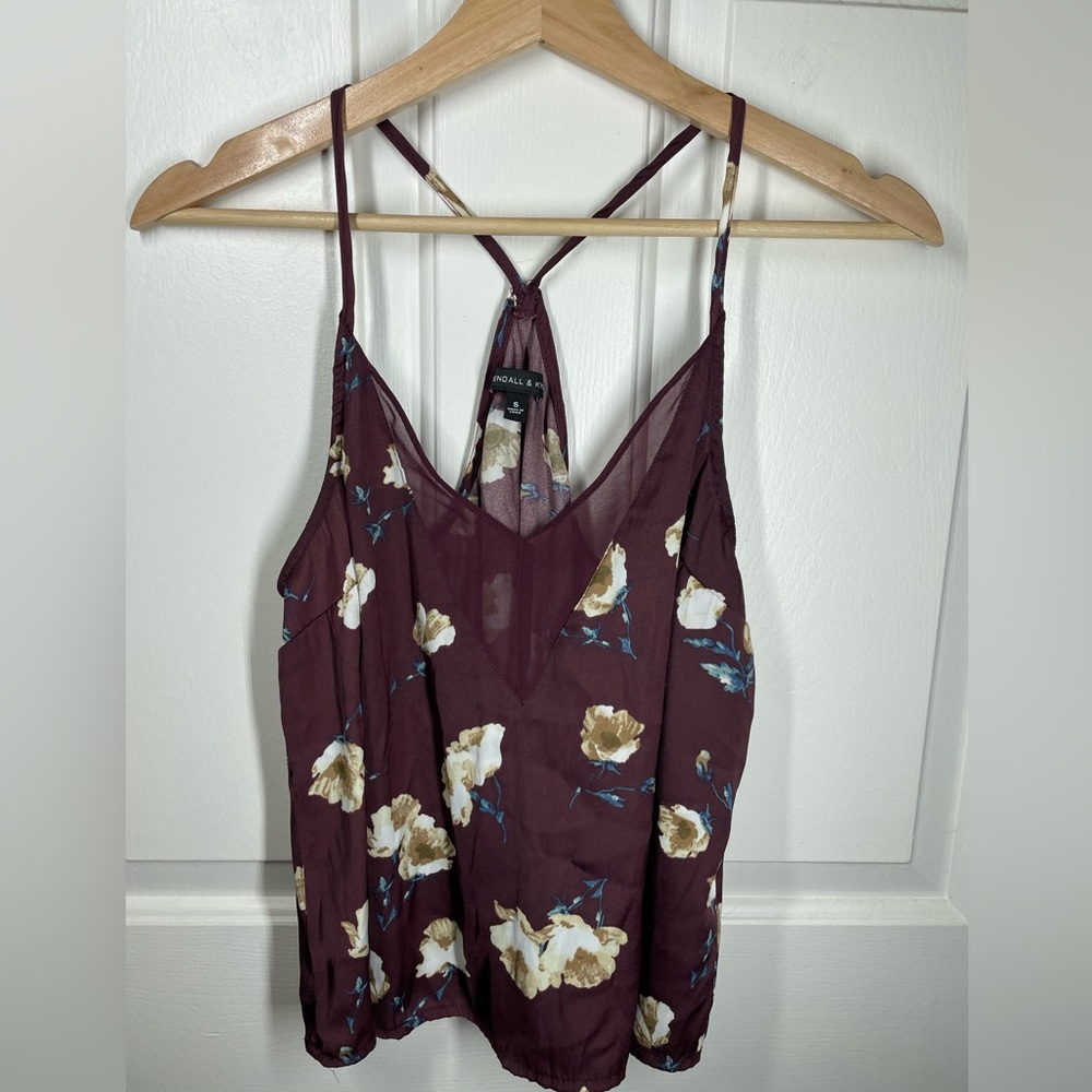 Kendall & Kylie Maroon Floral Tank Sz S